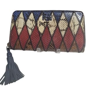 Tory Burch Taylor Continental Navy and Red Snakeskin Printed Wallet